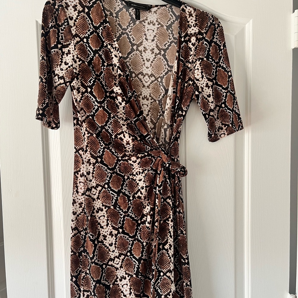 BCBGMaxAzria Brown Snake Print Midi Dress